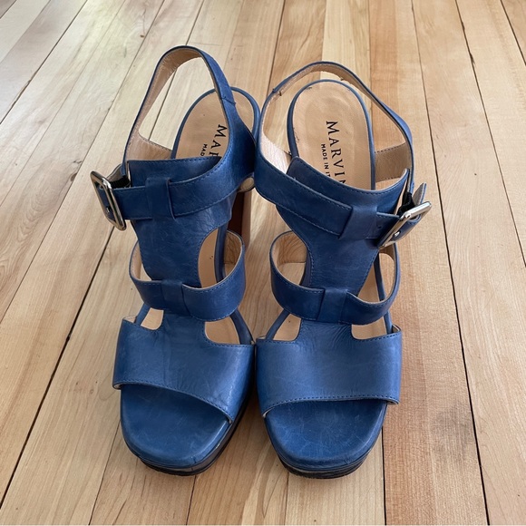 Marvin K. (Aquatalia) Blue Leather High Heel Sandals - Made in Italy - Size 6.5 - Picture 5 of 16
